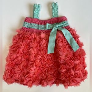 One Posh Kid Boutique Tulle Rosettes Sleeveless Pixie Party Dress 2T Coral Pink